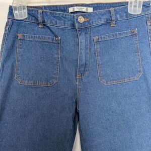 Pull&Bear Flare Jeans Blue Front Pockets Stretch Mid Raise Size 8